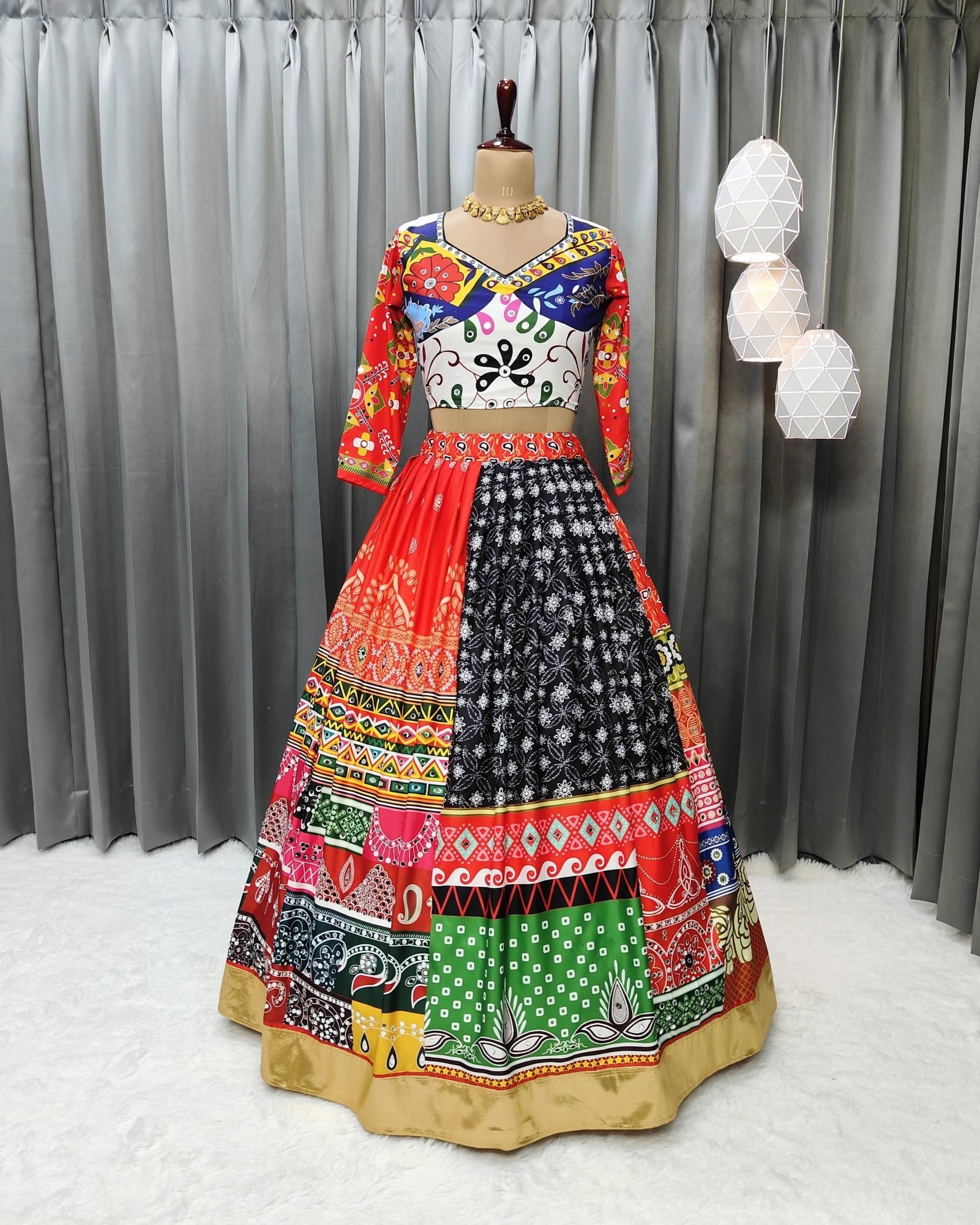 Multi Color Soft Butter Silk Chaniya Choli | Fancy Digital with Real Mirror Work for Traditional Wear