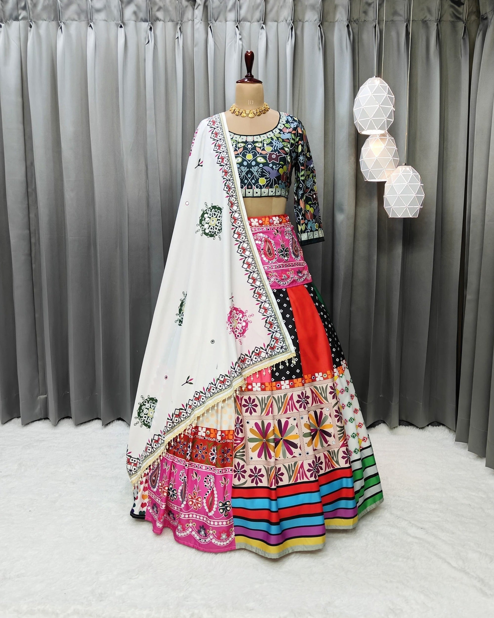 Soft Butter Silk Chaniya Choli | Fancy Digital with Real Mirror Work for Traditional Wear