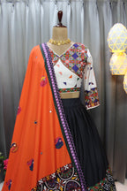Black Color Soft Butter Silk Chaniya Choli | Fancy Digital with Real Mirror Work for Traditional Wear