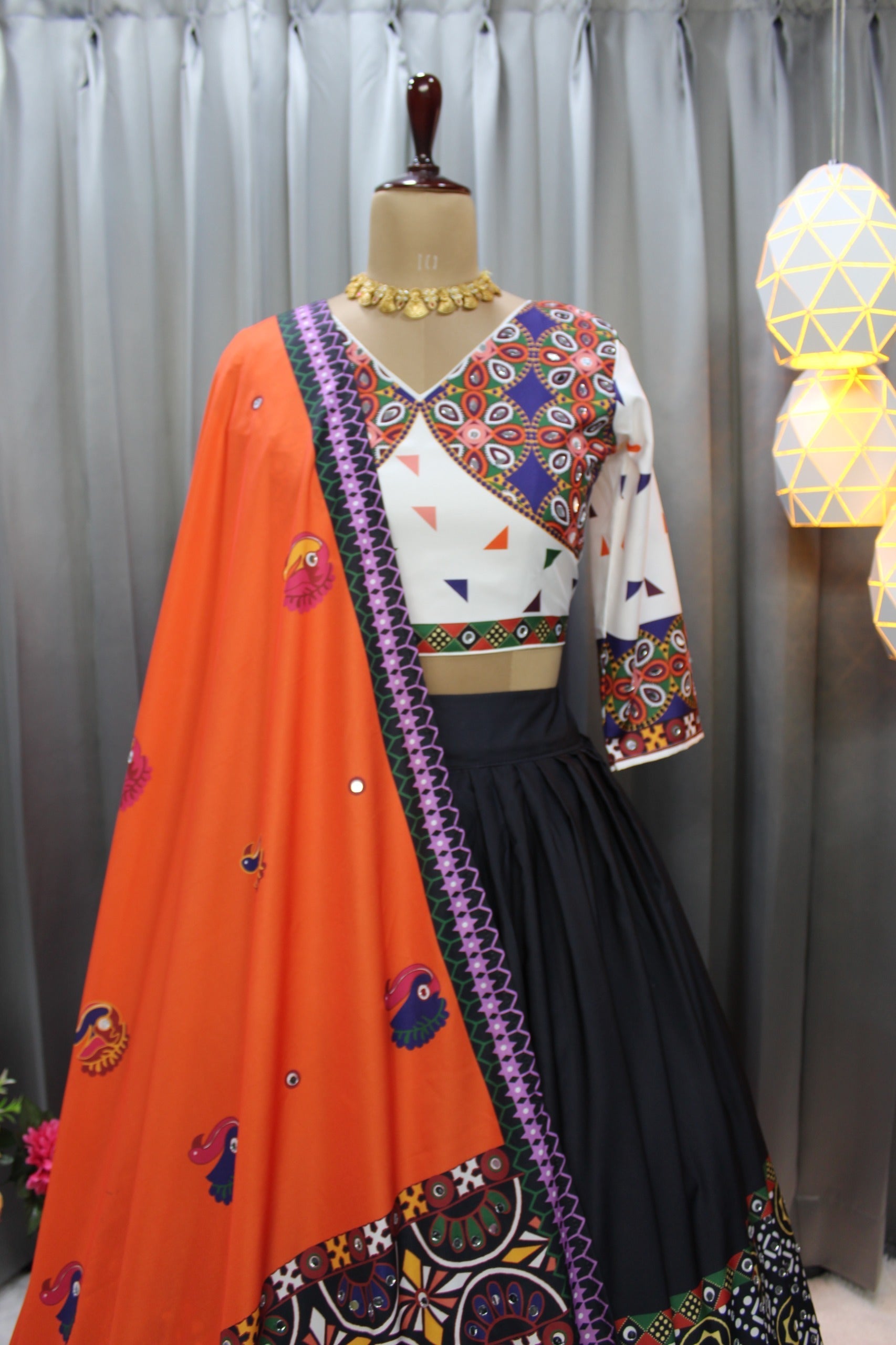 Black Color Soft Butter Silk Chaniya Choli | Fancy Digital with Real Mirror Work for Traditional Wear