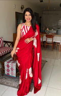 Red Ajrakh Primum Modal Silk Saree With Blouse