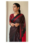 Black Red Line Ajrakh Primum Modal Silk Saree With Blouse