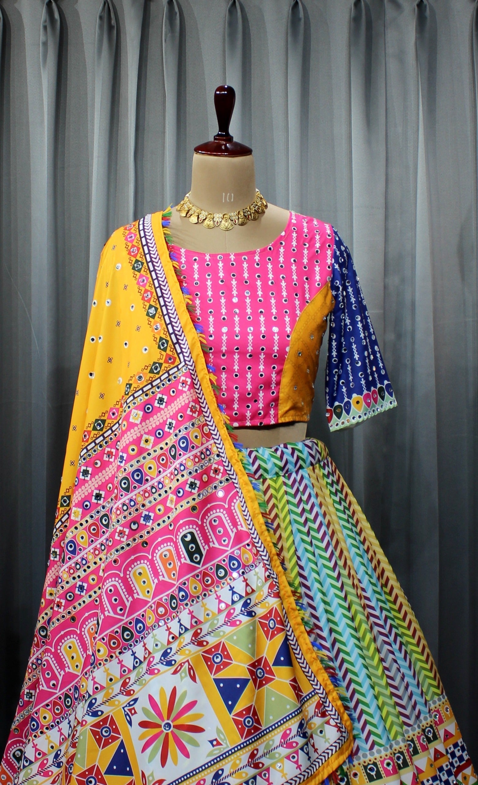 MultiColor Soft Butter Silk Chaniya Choli | Fancy Digital with Real Mirror Work for Traditional Wear