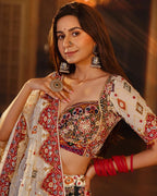 White Soft Butter Silk Chaniya Choli | Fancy Digital with Real Mirror Work for Traditional Wear