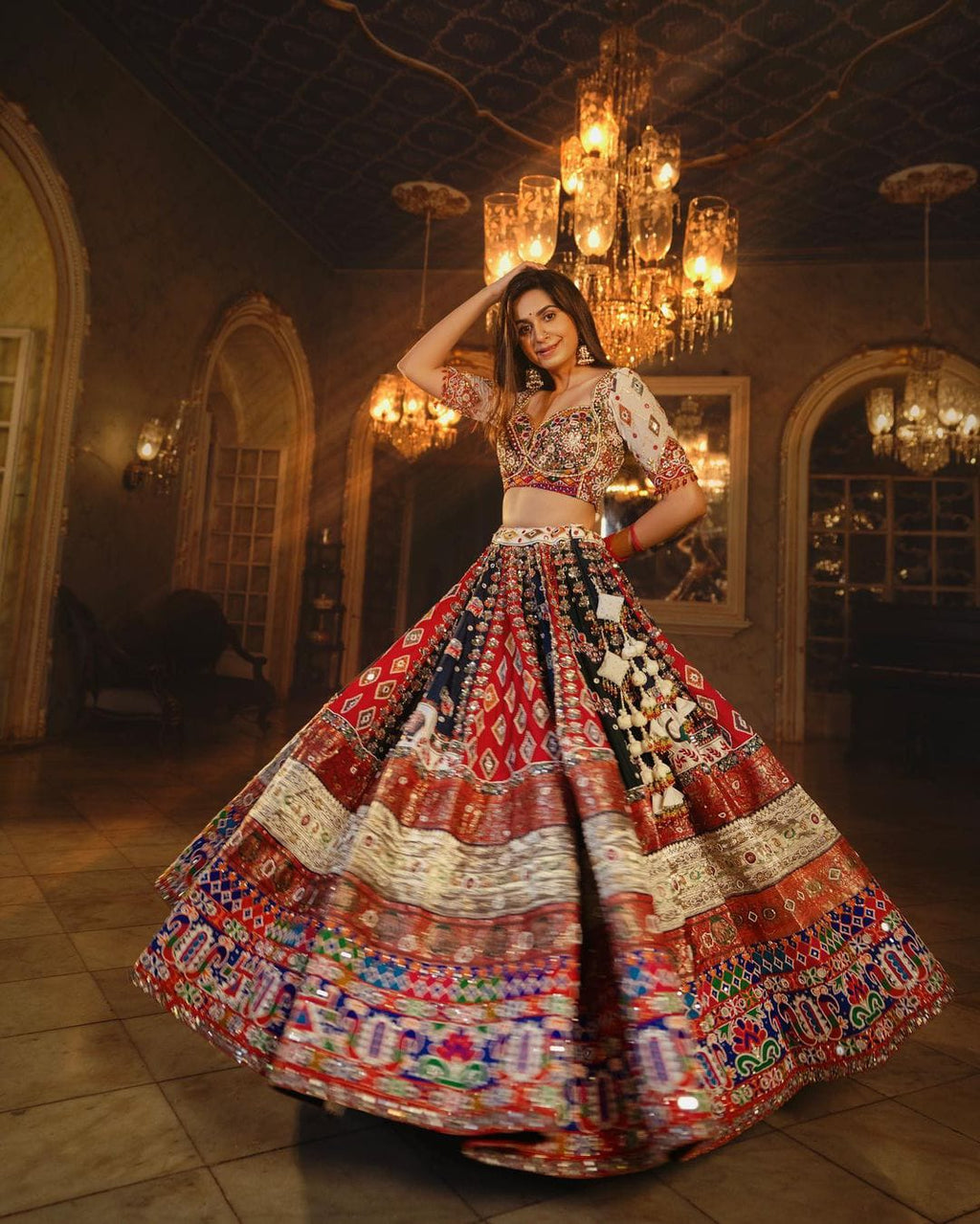 White Soft Butter Silk Chaniya Choli | Fancy Digital with Real Mirror Work for Traditional Wear