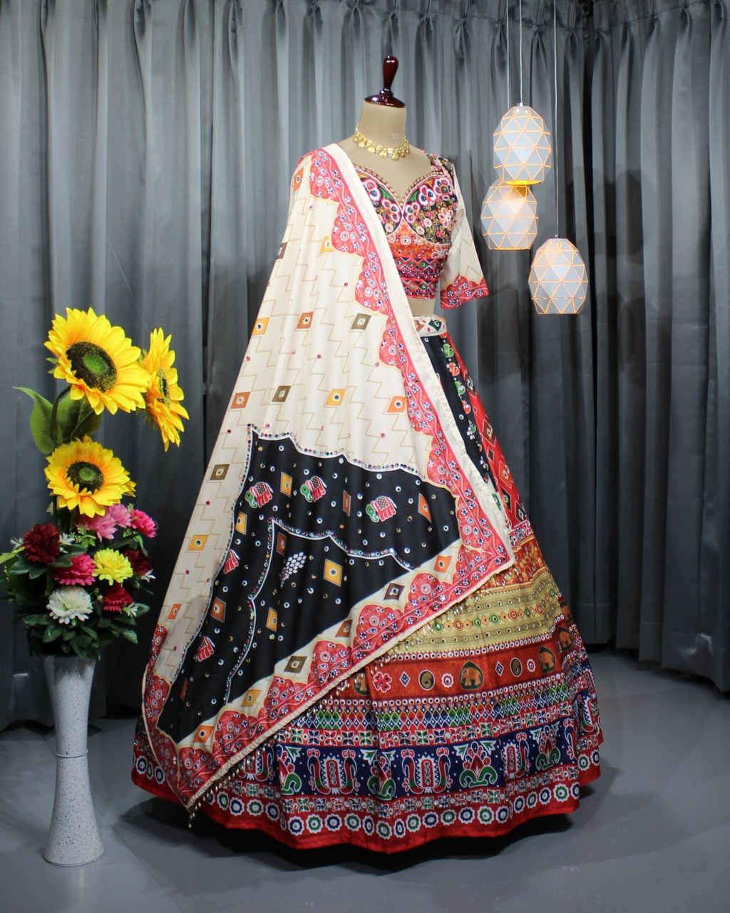 White Soft Butter Silk Chaniya Choli | Fancy Digital with Real Mirror Work for Traditional Wear
