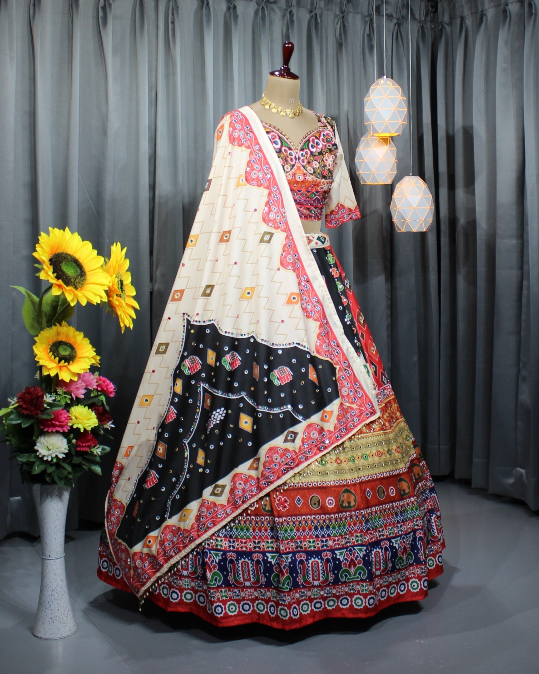 White Soft Butter Silk Chaniya Choli | Fancy Digital with Real Mirror Work for Traditional Wear