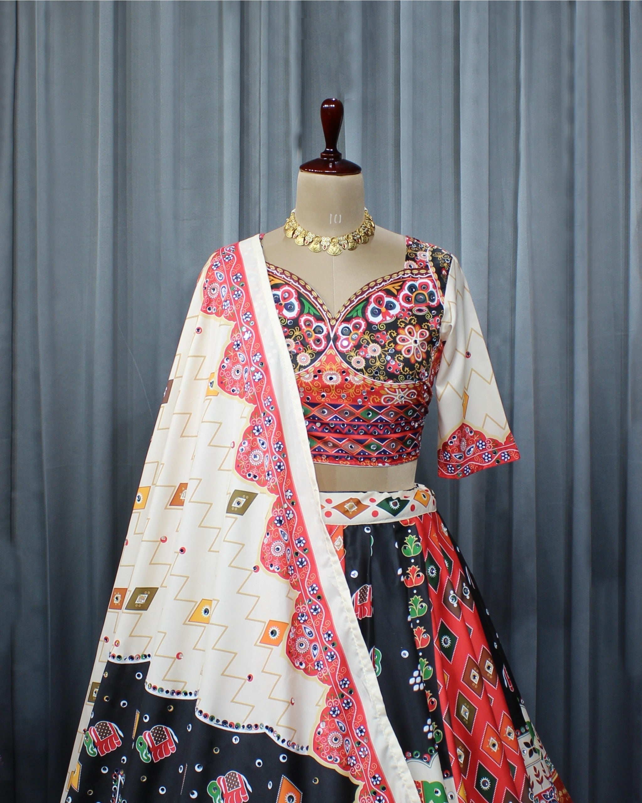 White Soft Butter Silk Chaniya Choli | Fancy Digital with Real Mirror Work for Traditional Wear
