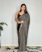 Black Ajrakh Primum Modal Silk Saree With Blouse