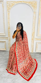 Red Ajrakh Primum Modal Silk Saree With Blouse