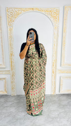 Dark Green Ajrakh Primum Modal Silk Saree With Blouse