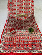 Red Ajrakh Primum Modal Silk Saree With Blouse