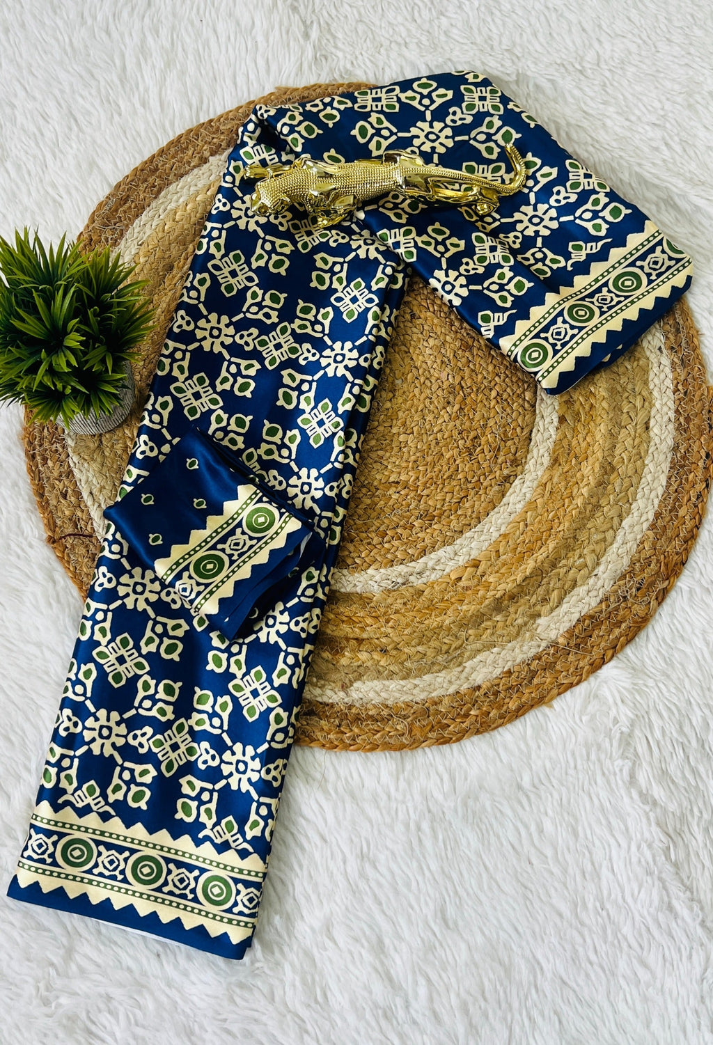 Blue Ajrakh Primum Modal Silk Saree With Blouse