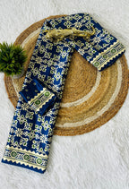 Blue Ajrakh Primum Modal Silk Saree With Blouse