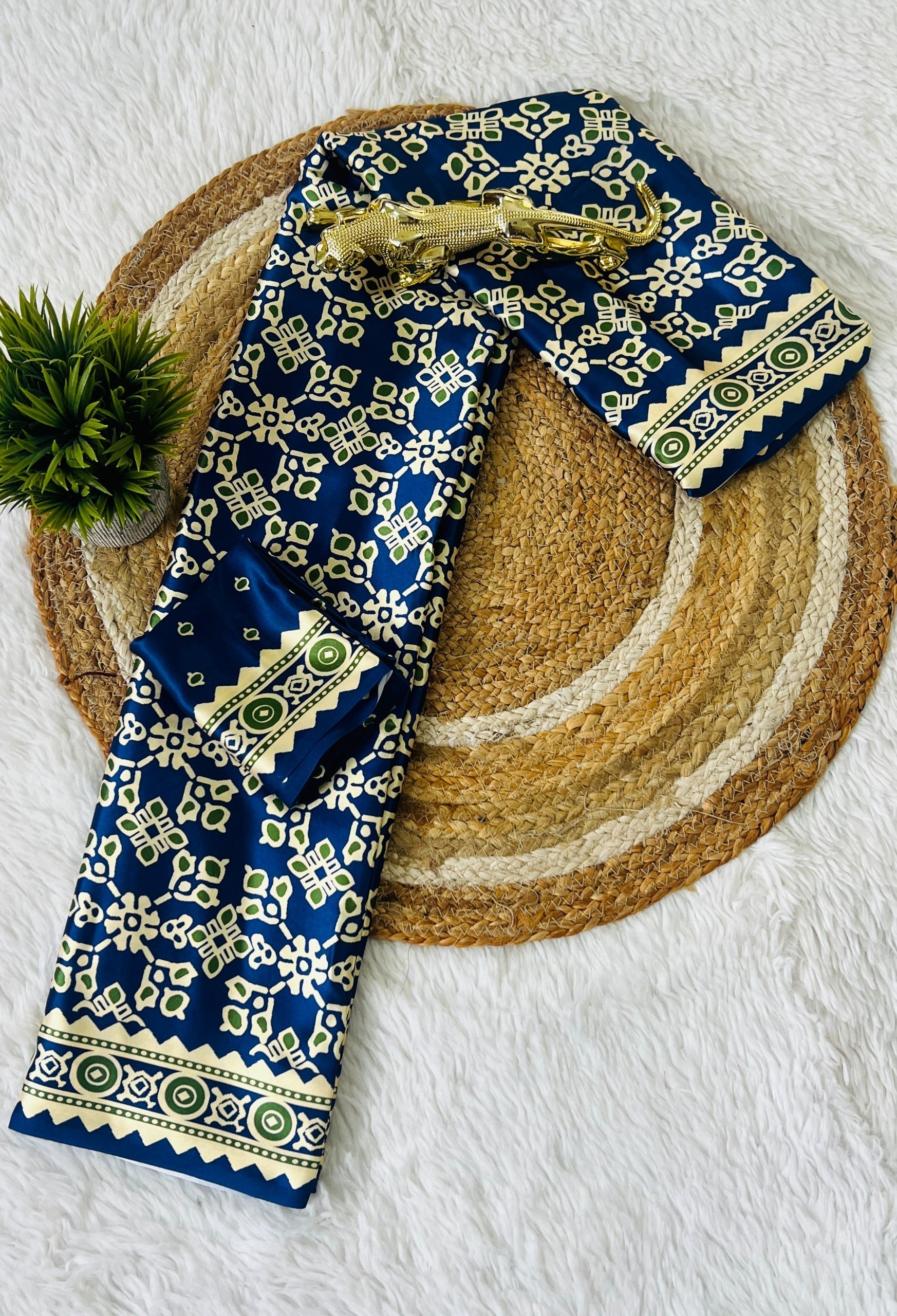 Blue Ajrakh Primum Modal Silk Saree With Blouse