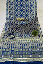 Blue Ajrakh Primum Modal Silk Saree With Blouse