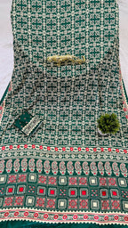 Green Ajrakh Primum Modal Silk Saree With Blouse