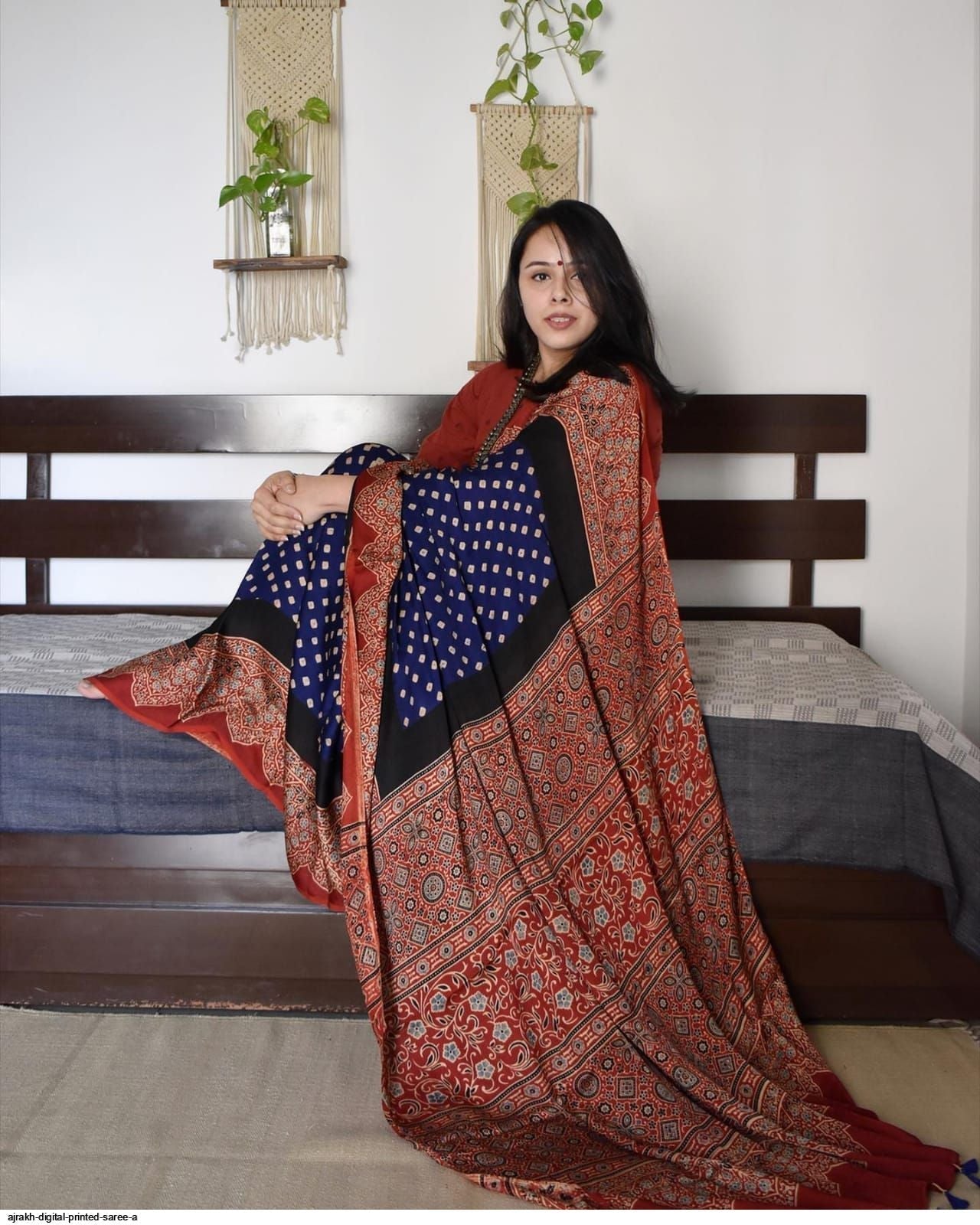 Ajrakh Primum Modal Silk Saree With Blouse