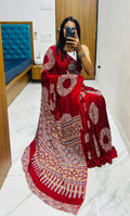 Red Ajrakh Primum Modal Silk Saree With Blouse