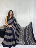 Blue Ajrakh Primum Modal Silk Saree With Blouse