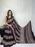 Wine Ajrakh Primum Modal Silk Saree With Blouse