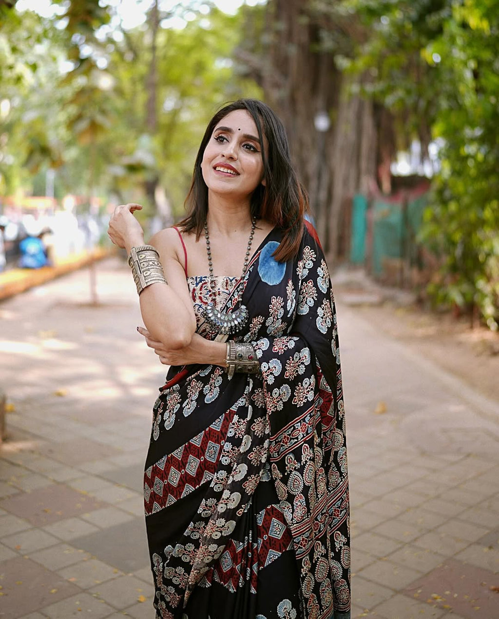 Ajrakh Primum Modal Silk Saree With Blouse