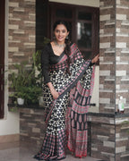 Maroon Black Ajrakh Primum Modal Silk Saree With Blouse