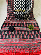 Maroon Black Ajrakh Primum Modal Silk Saree With Blouse