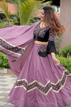 Violet Navratri Special Pure Cotton Ajarakh Work Lehenga Choli
