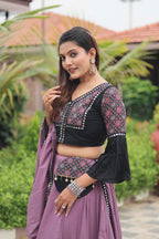 Violet Navratri Special Pure Cotton Ajarakh Work Lehenga Choli
