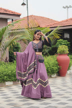 Violet Navratri Special Pure Cotton Ajarakh Work Lehenga Choli