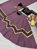 Violet Navratri Special Pure Cotton Ajarakh Work Lehenga Choli