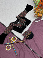 Violet Navratri Special Pure Cotton Ajarakh Work Lehenga Choli