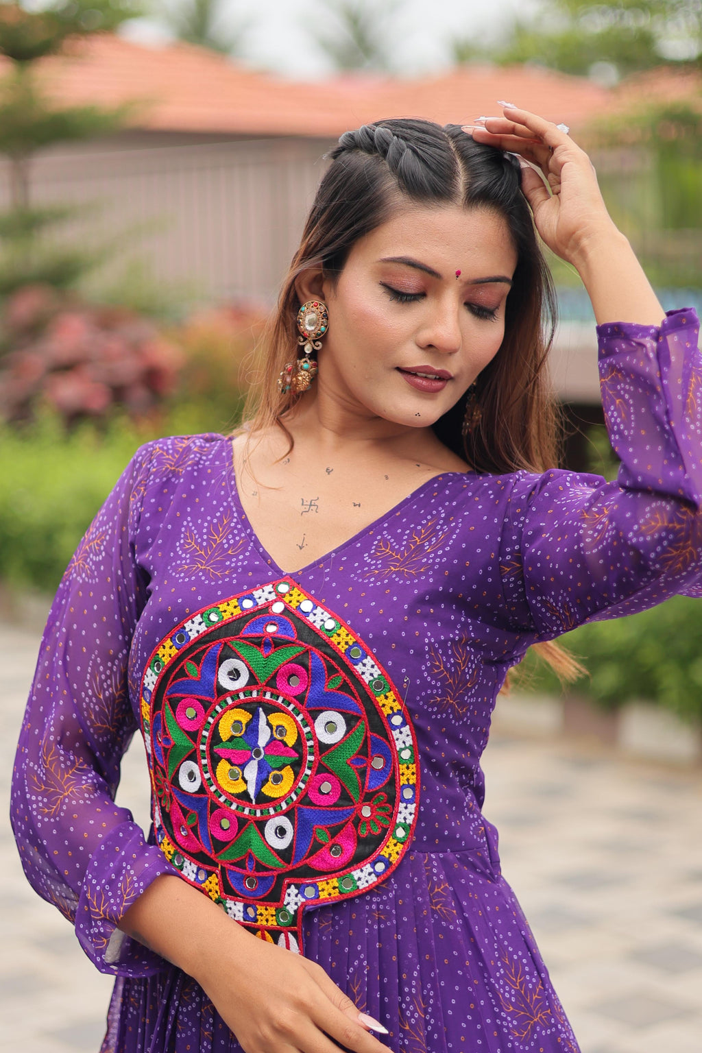 Purple Navratri Gown Faux Georgette with Heavy Gamathi Mirror Work Dandiya Nights