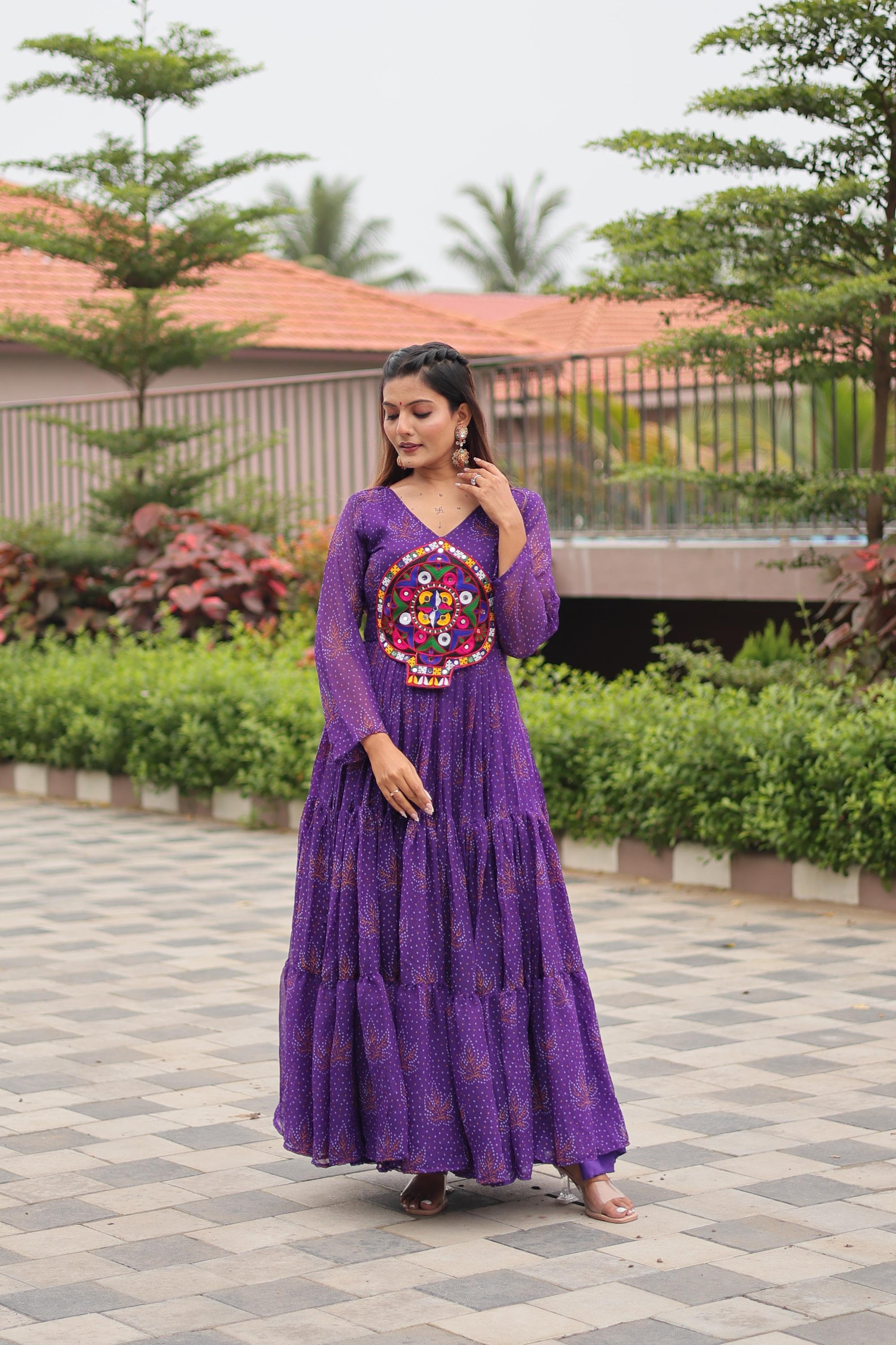 Purple Navratri Gown Faux Georgette with Heavy Gamathi Mirror Work Dandiya Nights