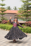 Black Navratri Gown Faux Georgette with Heavy Gamathi Mirror Work Dandiya Nights