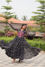 Black Navratri Gown Faux Georgette with Heavy Gamathi Mirror Work Dandiya Nights