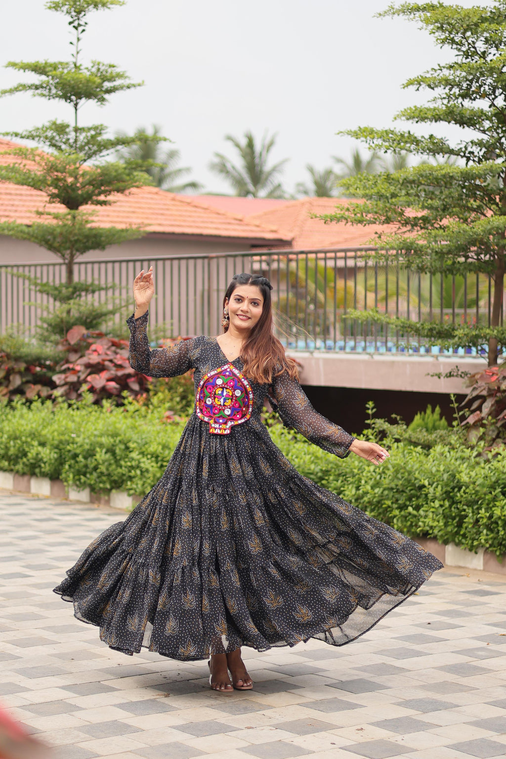 Black Navratri Gown Faux Georgette with Heavy Gamathi Mirror Work Dandiya Nights