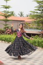Black Navratri Gown Faux Georgette with Heavy Gamathi Mirror Work Dandiya Nights