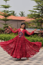 Red Navratri Gown Faux Georgette with Heavy Gamathi Mirror Work Dandiya Nights