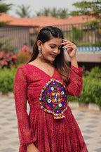 Red Navratri Gown Faux Georgette with Heavy Gamathi Mirror Work Dandiya Nights