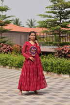Red Navratri Gown Faux Georgette with Heavy Gamathi Mirror Work Dandiya Nights