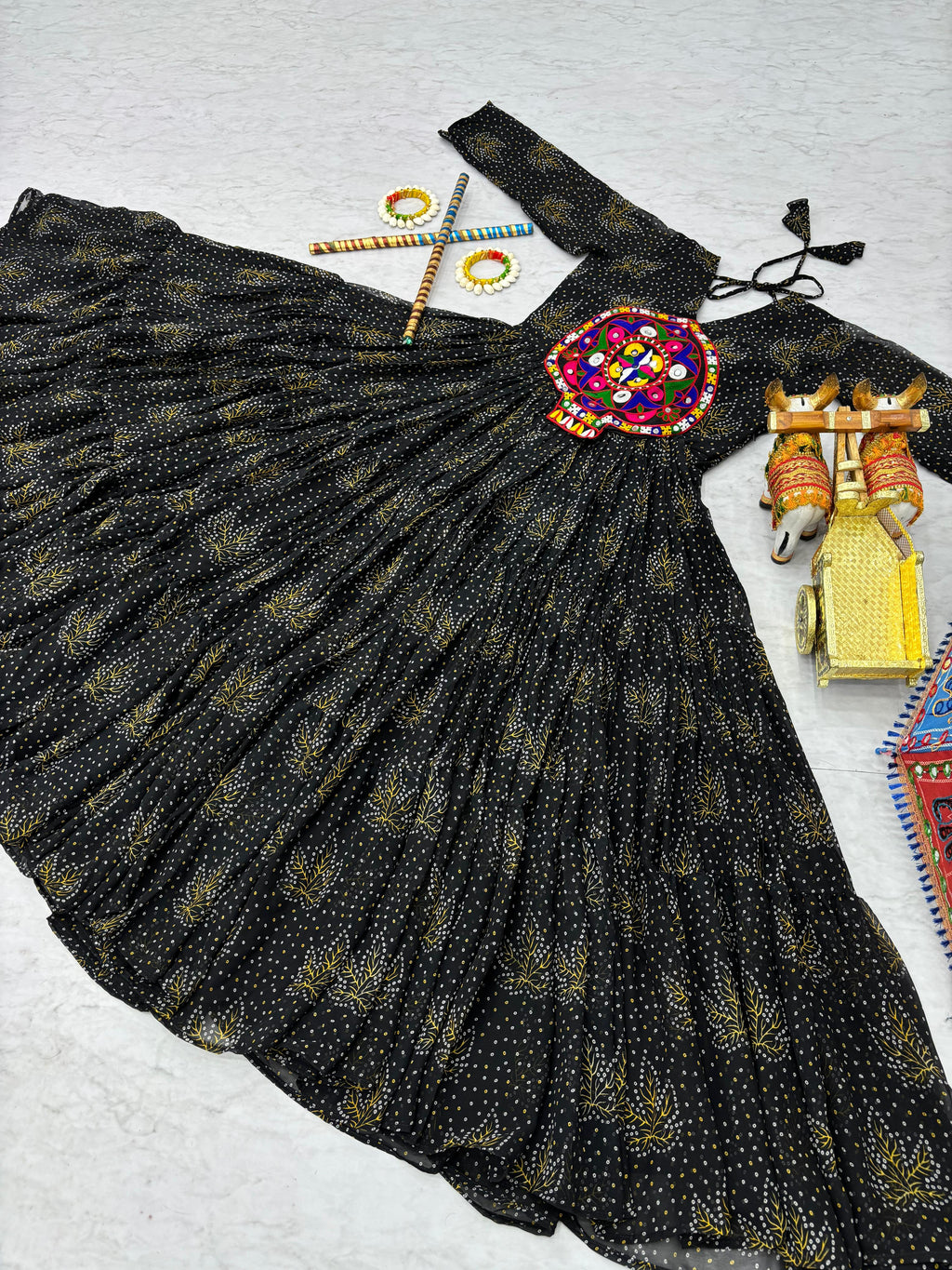 Black Navratri Gown Faux Georgette with Heavy Gamathi Mirror Work Dandiya Nights