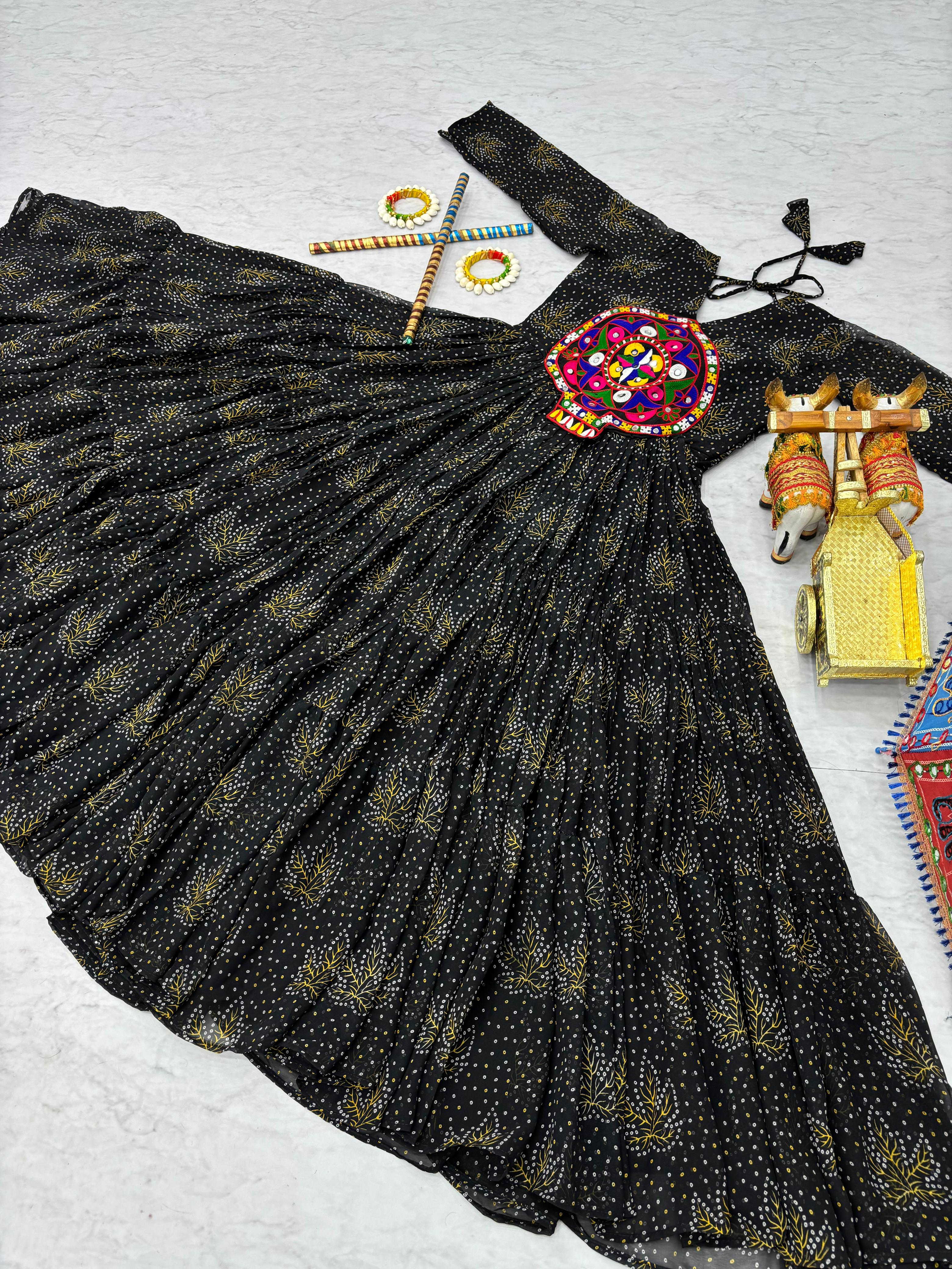 Black Navratri Gown Faux Georgette with Heavy Gamathi Mirror Work Dandiya Nights