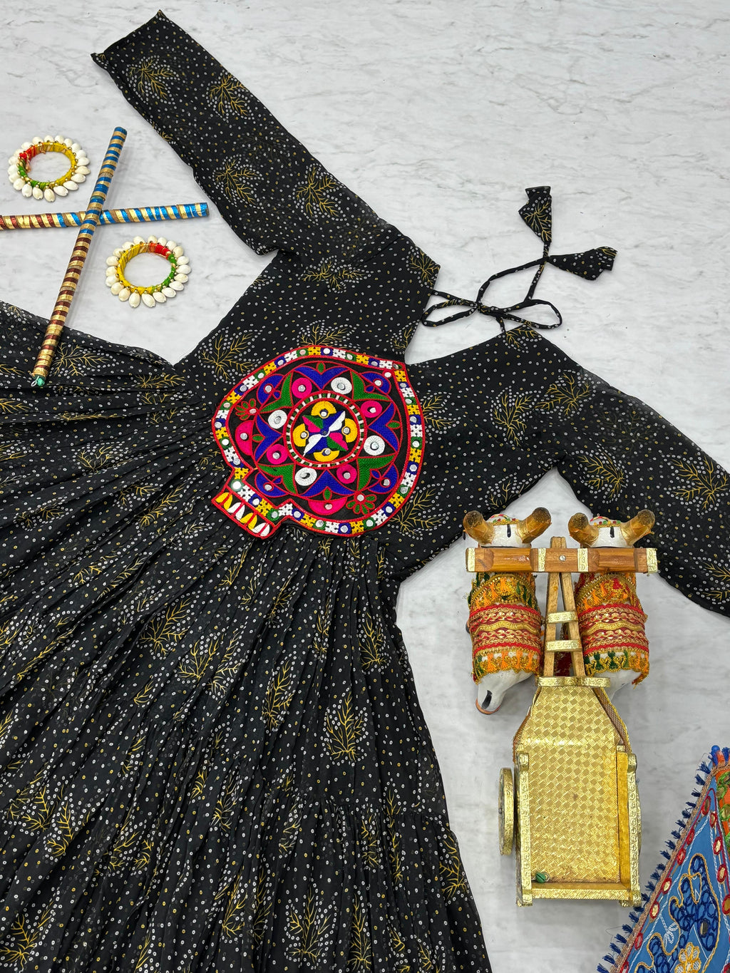 Black Navratri Gown Faux Georgette with Heavy Gamathi Mirror Work Dandiya Nights