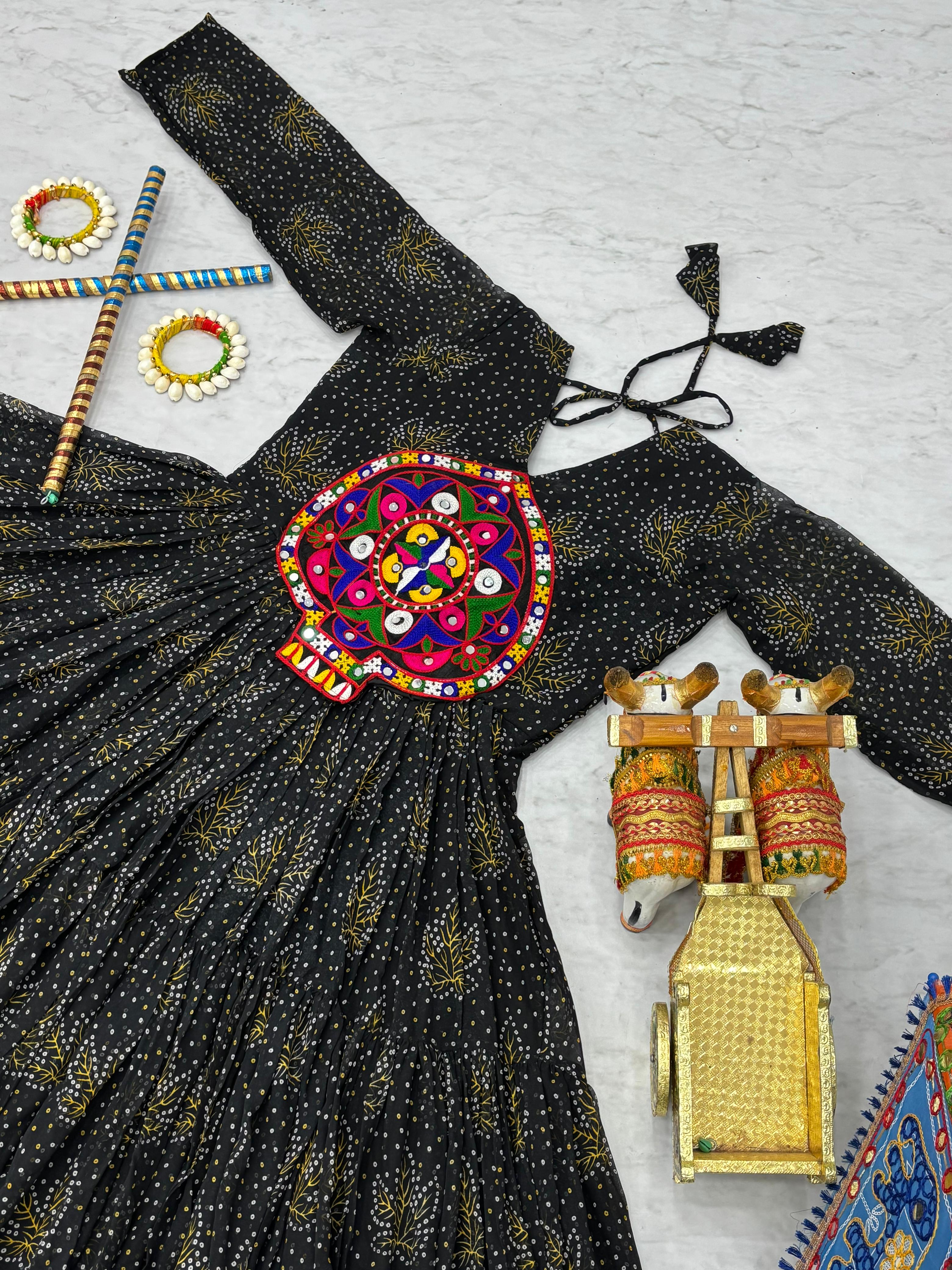 Black Navratri Gown Faux Georgette with Heavy Gamathi Mirror Work Dandiya Nights