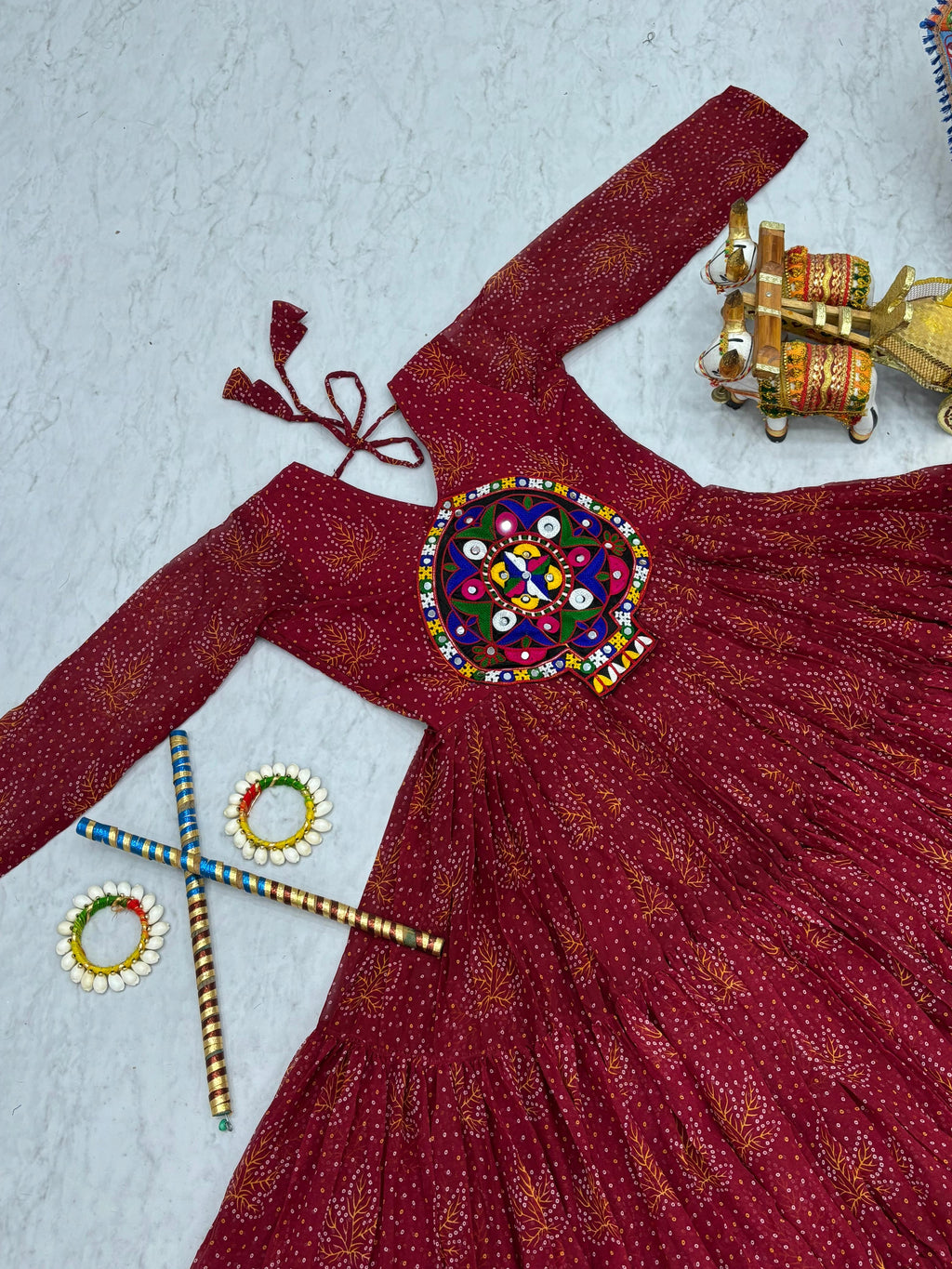 Red Navratri Gown Faux Georgette with Heavy Gamathi Mirror Work Dandiya Nights