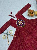 Red Navratri Gown Faux Georgette with Heavy Gamathi Mirror Work Dandiya Nights