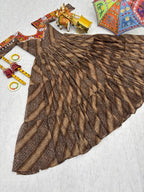 Brown Georgette Bandhej Printed Kurti with Kachchi Work