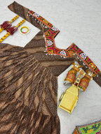 Brown Georgette Bandhej Printed Kurti with Kachchi Work